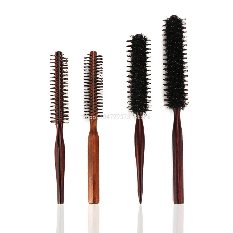 1 قطعة السوالف النايلون مجعد تصفيف الشعر الأسطوانة مشط فرشاة شعر مستديرة مع مقبض خشبي للشعر الرقيق أو القصير الرجال النساء استخدام #6