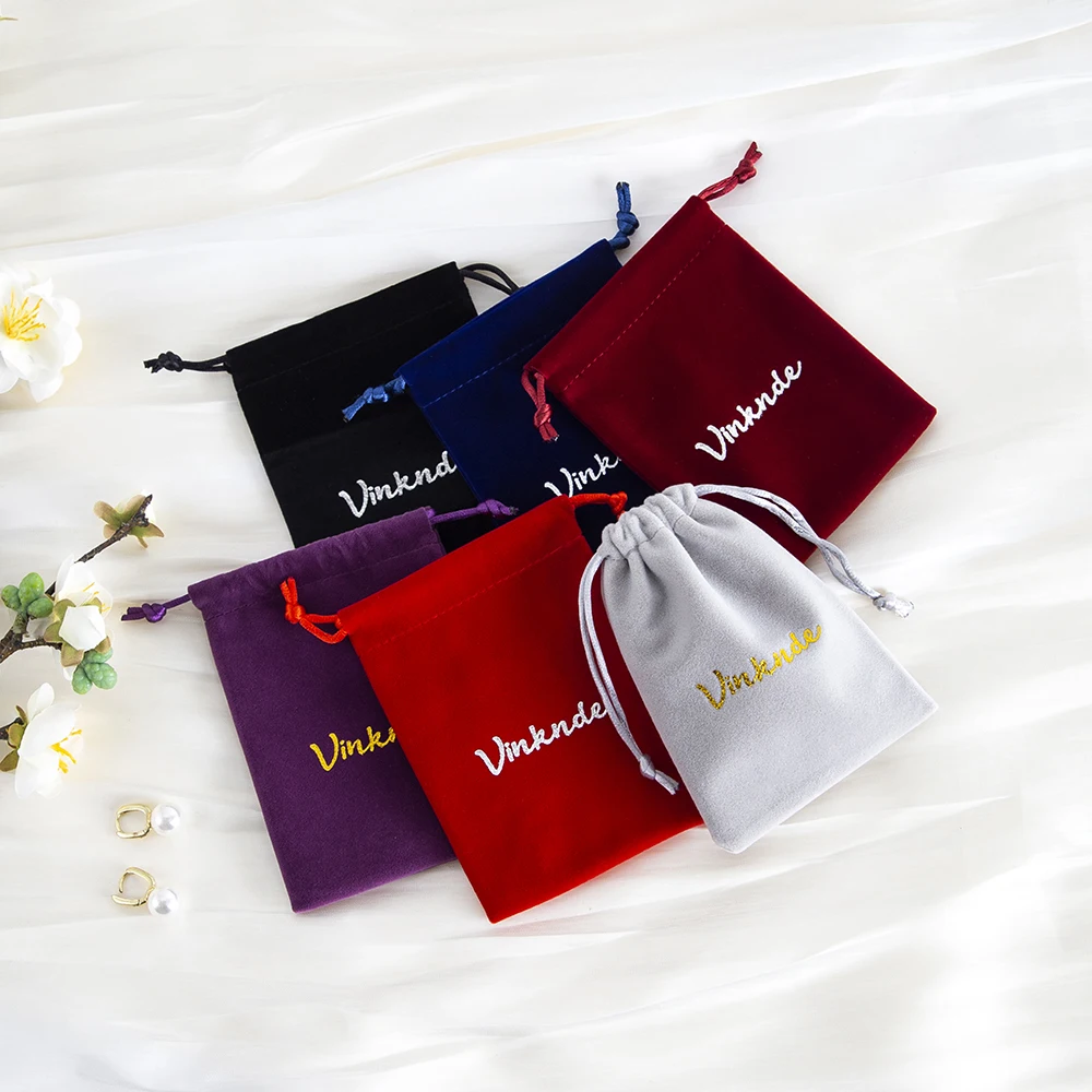 100Pcs Personalized Logo Velvet Bag 10x15cm Suede Drawstring Pouches Pockets Wedding Jewelry Earrings Ring Gift Organizer Sack