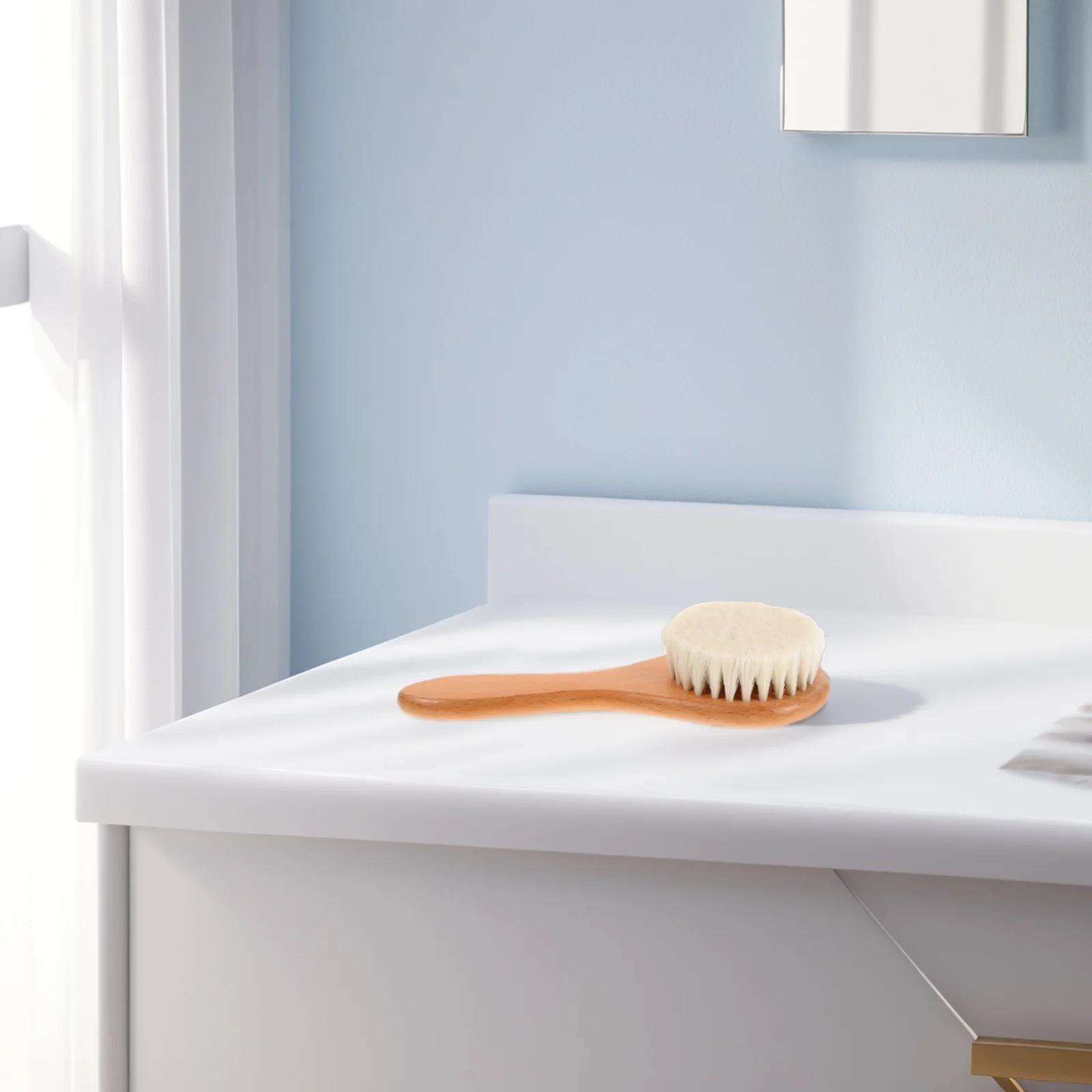 مقبض خشبي فرشاة حمام الطفل شعيرات صوف ناعمة لحديثي الولادة الصغار العناية بفروة الرأس التهيأ التنظيف العميق استخدام متعدد الوظائف #4