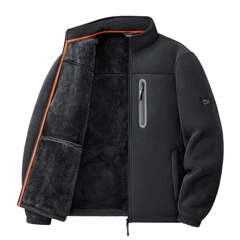 

New Popular Outerwear Men's Jacket for Autumn and Winter, Warm and Plush Thick Windproof Stand Up Collar Cardigan Zipper Coat