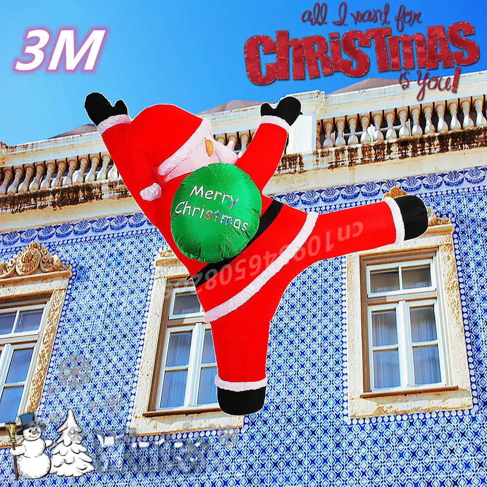

Christmas 3M inflatable climbing Santa Claus inflatable courtyard decoration with built-in LED lights suitable for windows walls