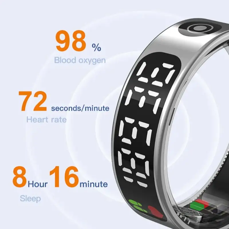 Спортивное умное кольцо - светодиодный экран, смарт-кольца для мониторинга сердечного ритма, сна, кислорода в крови, кольца для здоровья для праздничного подарка