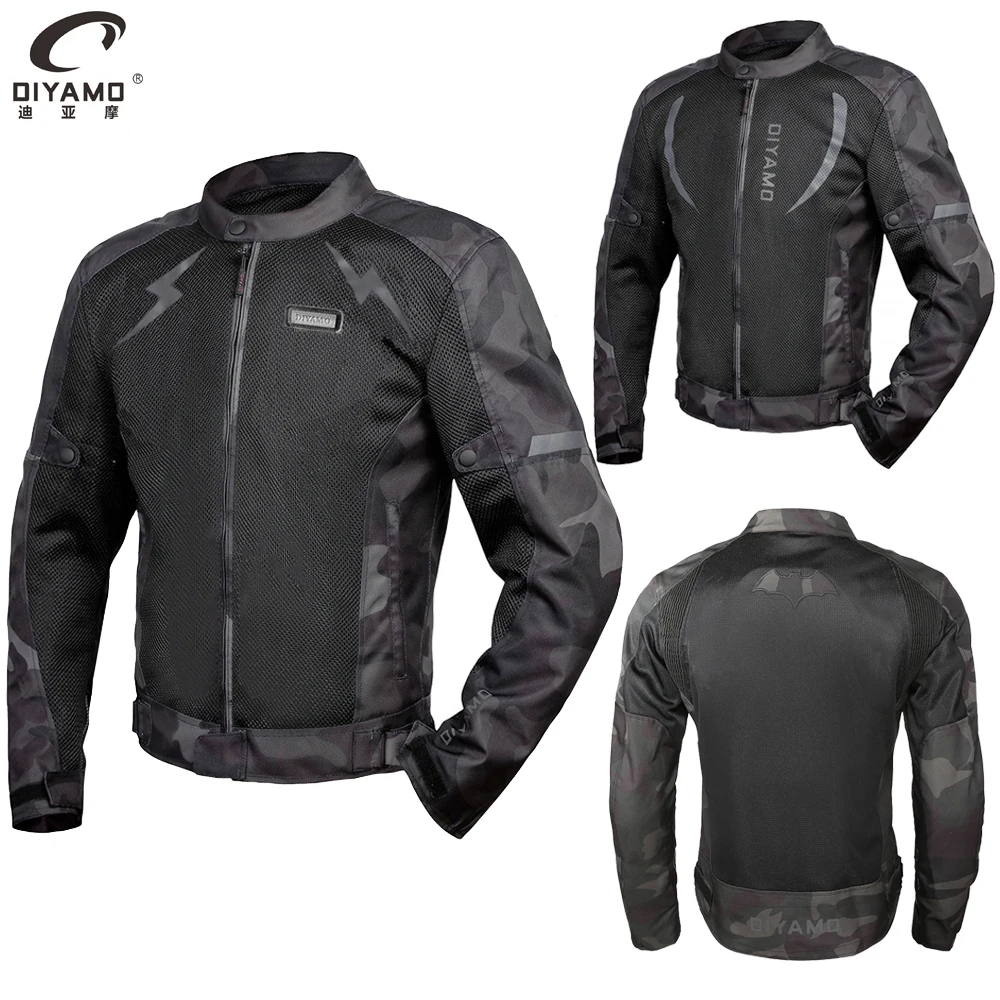 

DIYAMO Men's Retro Motorcycle Summer Jacket Oxford Motorbike Riding Jacket Mesh Breathable Motocross Jacket with Protective Gear