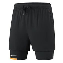 【 S-9XL 】 Large size men's and women's sports and fitness shorts, fake two pieces of ice silk quick drying running outdoor pocke