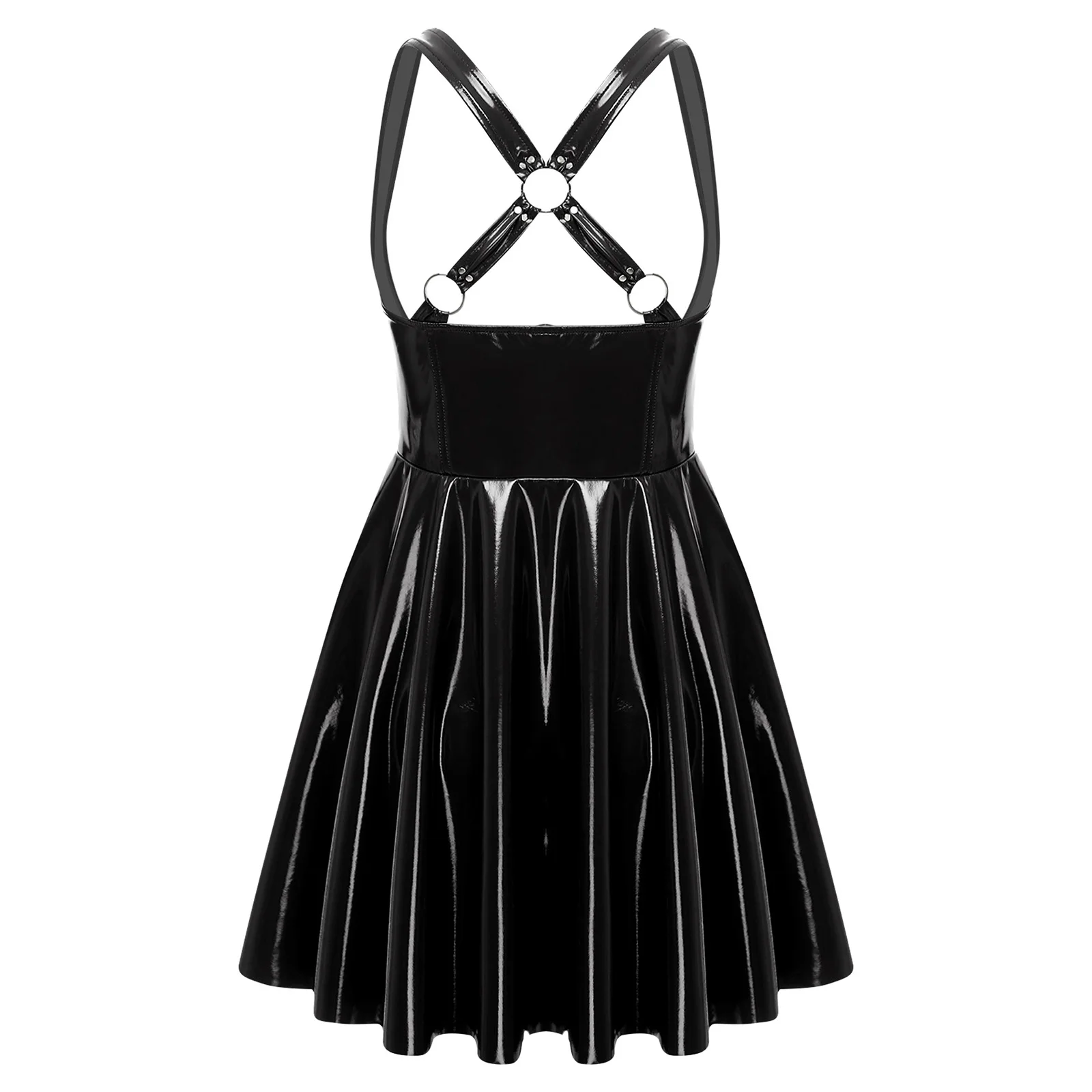 ผู้หญิงโกธิค Punk PU หนังเซ็กซี่ตัดแขนกุดมินิกลับสายรัดดูเปียก Glossy Clubwear สําหรับคอสเพลย์ฮาโลวีน