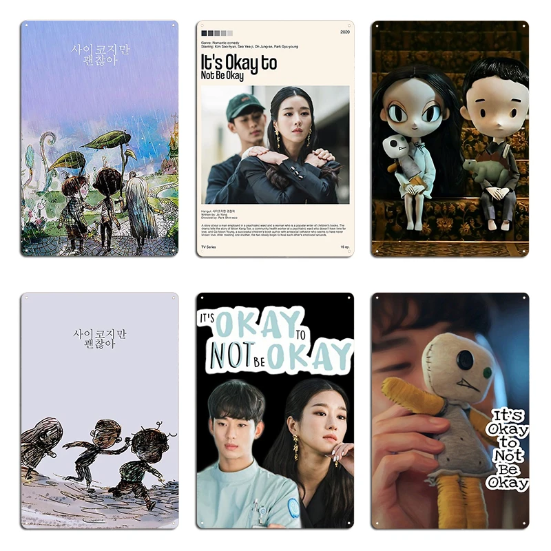 It's Okay To Not Be Okay Cartoon 사이코지만 괜찮아 K-Drama Metal Sign Wall Pub Bar Cave Designing Korea Poster Tin Sign Poster