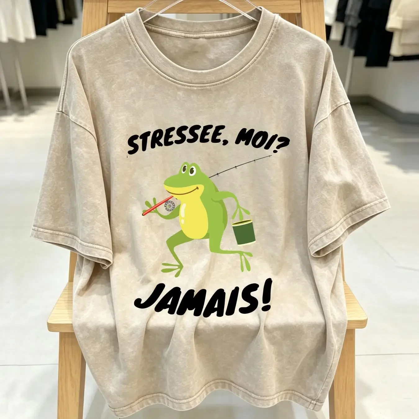 washed T Shirt Stressee Moi Jamais Stressed Out Me Never 443 long or short sleeves vintage Washed homme Versatile Breathable
