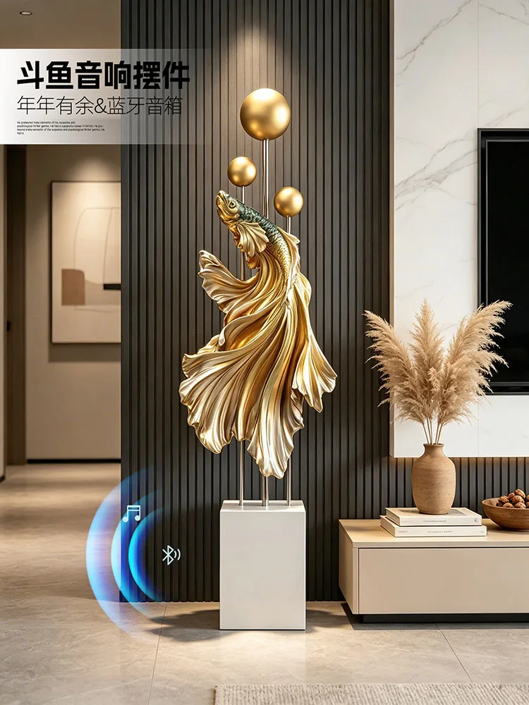 Home Decor Creative Fighting Fish Statue Large Floor Decoration Living Room Sofa Decor Arts Sculpture Ornament Housewarming Gift