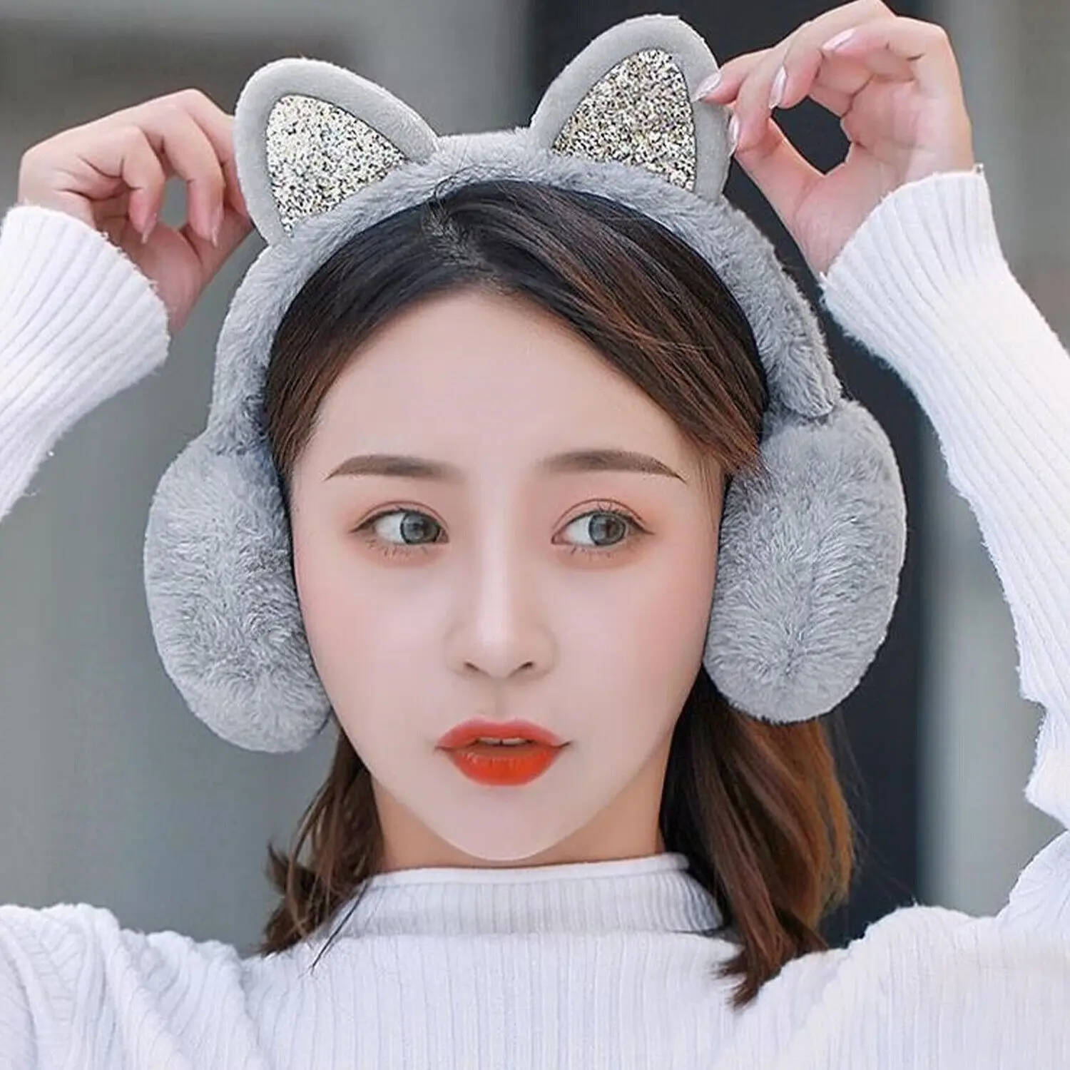 New Cute Sequin Cat Ear Earmuffs Student Ear Warm Cover Outdoor Ear Protection Thickened Winter Female Plush Folding Earflap