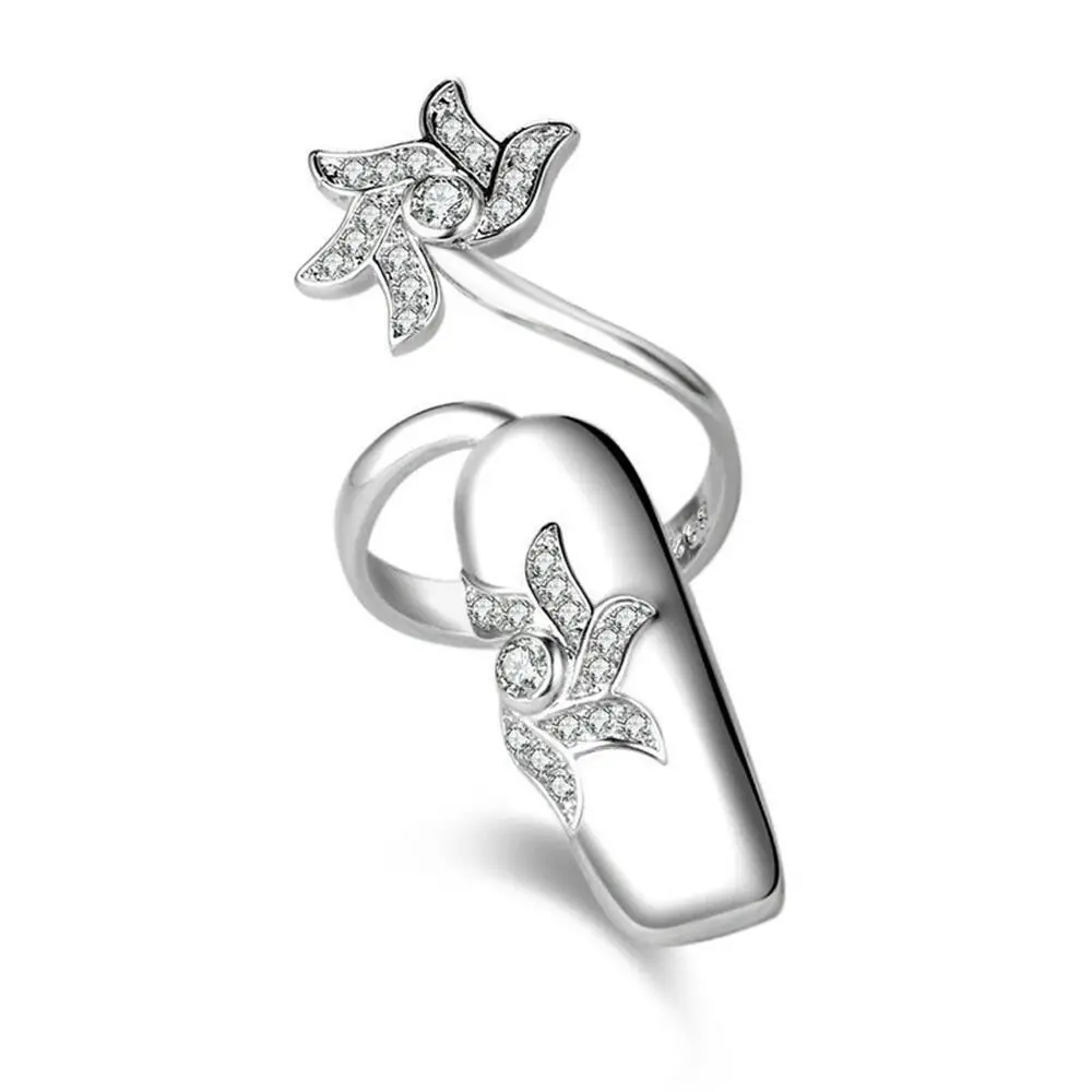 Simple Charming Rhinestone Opening Ring Niche Design Alloy Women Nail Ring Fashion Jewelry Fingernail Protective Finger Ring