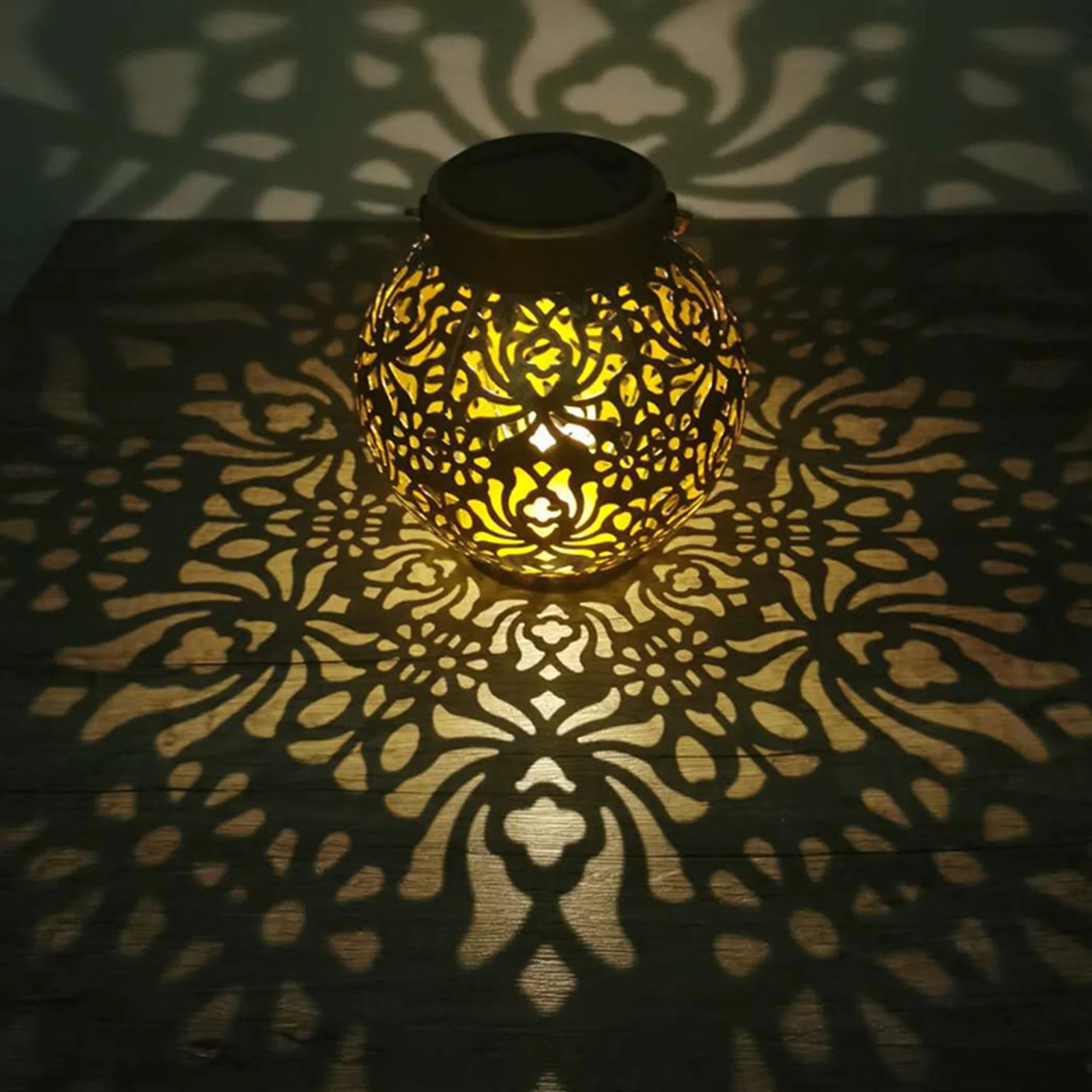 Solar Lights Handle Outdoor Garden Lights Decor Retro Hollow Lantern Projection Lights Solar Garden Lamp Hanging
