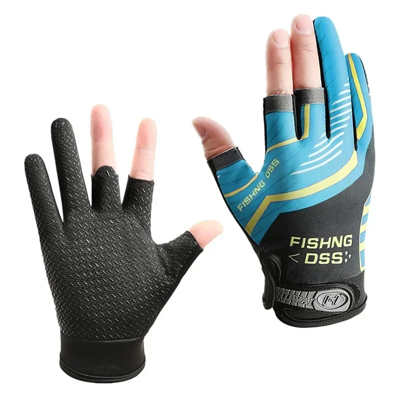 1 Pair Fishing Gloves for Men Summer Fishing Road Sub Sunscreen and Anti Slip Ice Silk Breathable Thin Three Finger Cut Gloves