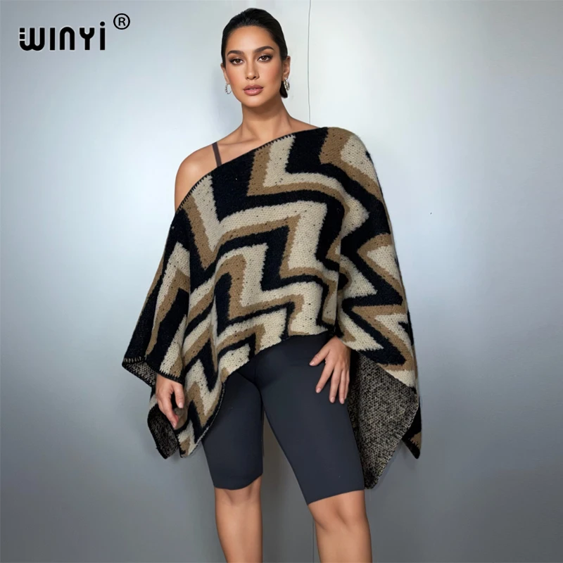 

WINYI Pullover Sweater Cape Women's Tops Autumn And Winter Outer Tower Knitted Irregular sleeve top print fashion poncho cloak