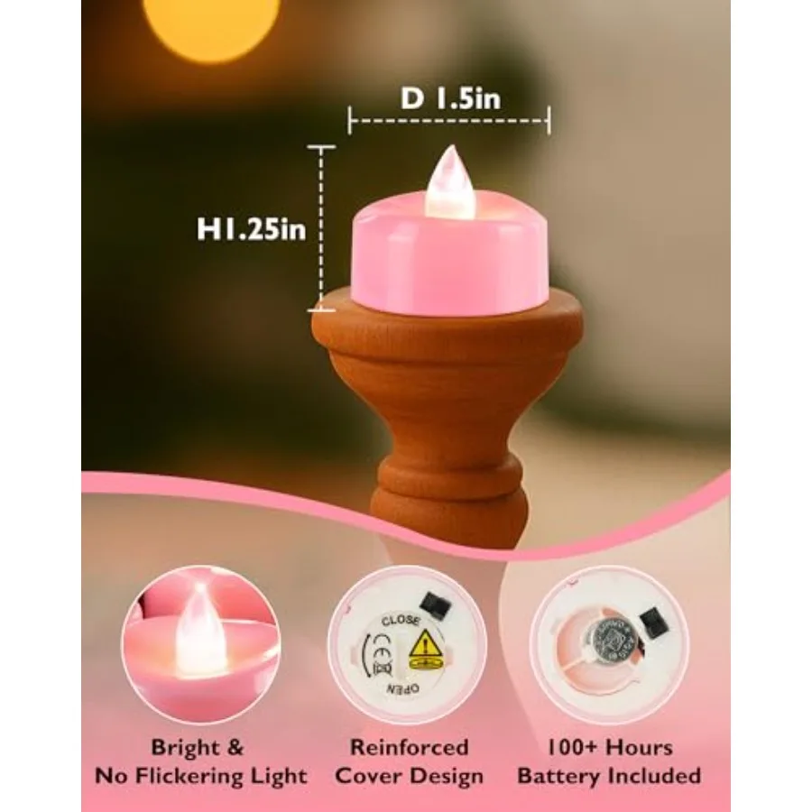 24Pack Tea Lights Candles Battery Operated,Pink Shell, Flameless LED Tealight Candles, Electric Fake Candles Christmas Halloween
