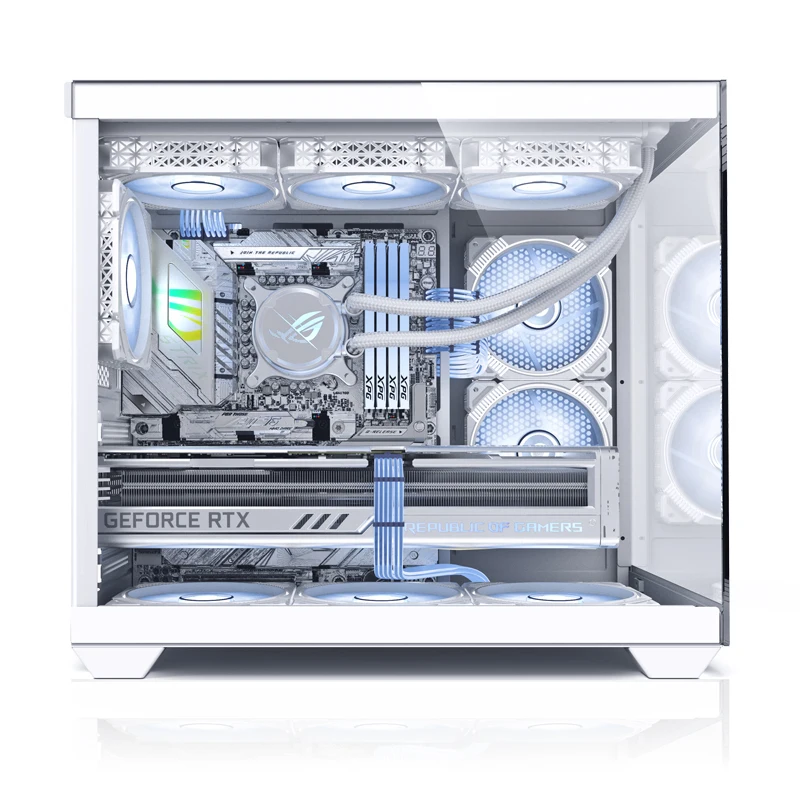 High Quality E-Atx PC Cases & Towers With Tempered Glass Cabinet Support 360 Water Cooled Transparent RGB Gaming Computer Cases