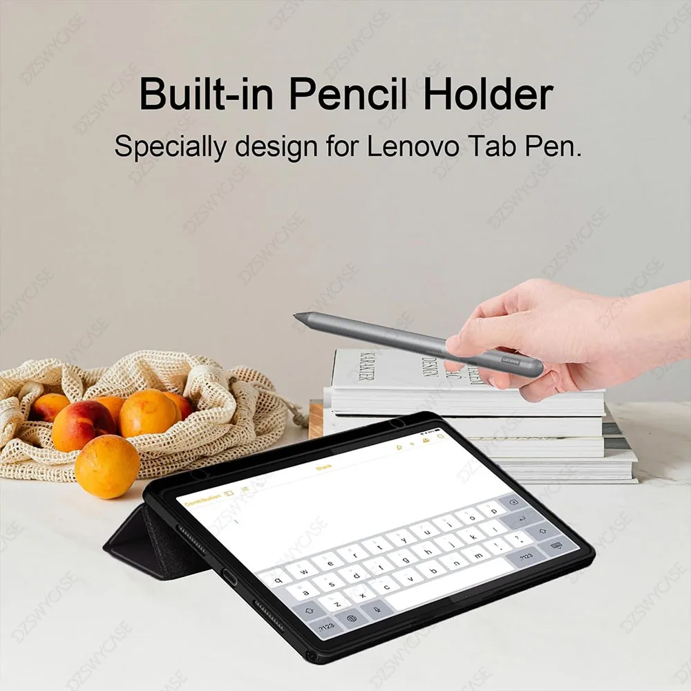 حافظة لجهاز لينوفو تاب M11 مقاس 11 بوصة 2024 مع حامل قلم، غطاء خلفي صلب شفاف من البولي كربونات، حافظة ثلاثية الطي للاستيقاظ التلقائي/النوم