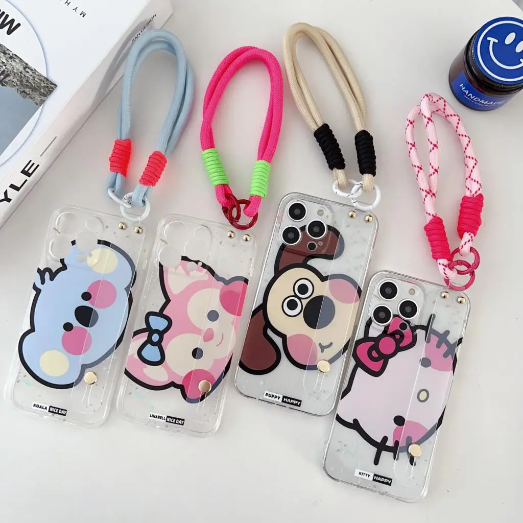 For Vivo Y75 Y33 Y55 T1 Y52T Y55s Y76 Y83 Y81 V11 X21s V20 V21 V25 Y02 Big Face Kitty Case Wrist Strap Holder