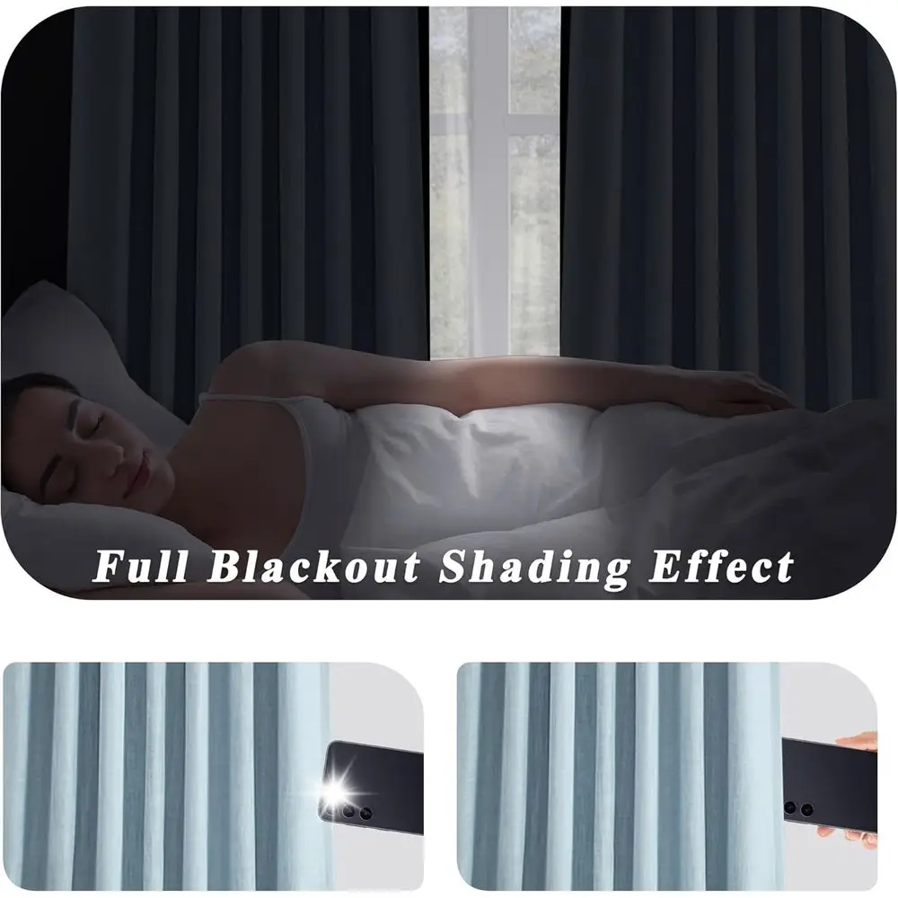 Verduisteringsgordijnen met linnenstructuur en thermische isolatie, 40x90 paar, stoffig blauw, voor woon- en slaapkamer