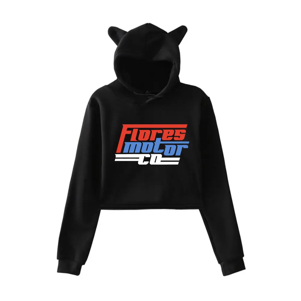 Sudadera con Capucha Corta Wyatt Flores con Orejas de Gato para Mujer, Sudadera con Capucha de Flores Motor Co, Ropa Urbana Informal para Uso Diario