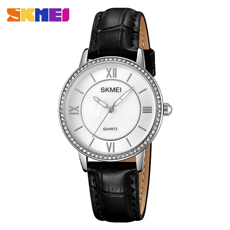 SkmeiWomen's สายนาฬิกาหนังเรียบง่ายและสดนาฬิกาควอทซ์ Casual ผู้หญิงนาฬิกาธุรกิจกันน้ํา