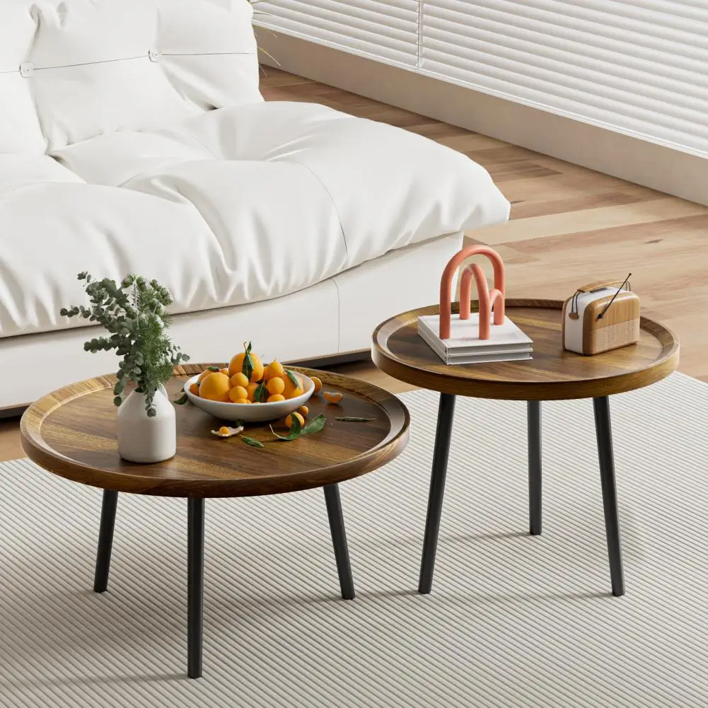 Small Coffee Table Decorative Round Tea Table With Metal Legs Simple Natural Color Strong Load-bearing Patio Table For Home