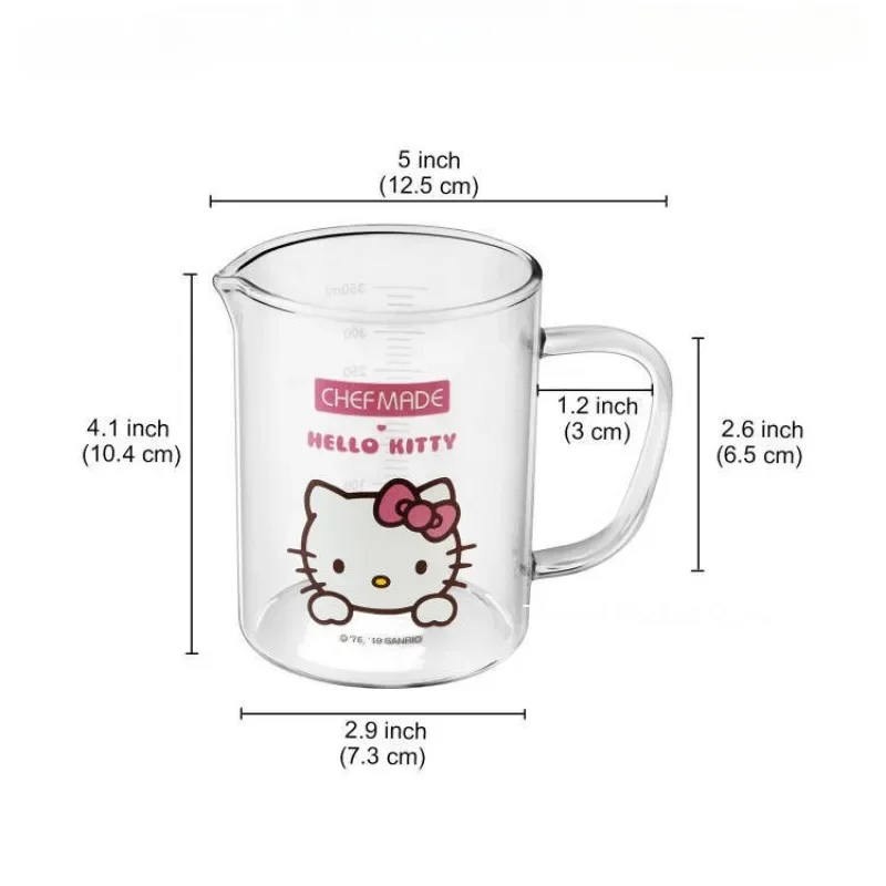 350ml Sanrio Hello Kitty miarka Anime Cartoon gospodarstwa domowego szkło kuchenne Kawaii Food Grade narzędzia do pieczenia deserów ze skalą