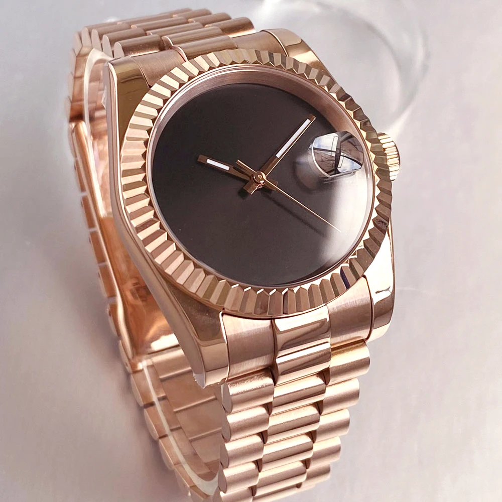 36mm 39mm Rose Gold/Silver Steel/Gold Curved Braided Japan NH35A Automatic Watch Men Black Dial Sapphire Crystal Bracelet Strap