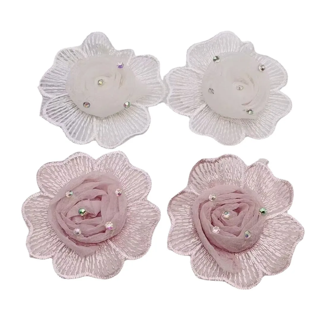 10pcs The New Bubble Veil Point Drill Three-Dimensional Large Flowers 7CM Lace Children's Women's Dresses Wedding Headdress Clot