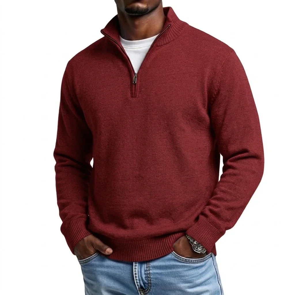Herbst Herren Reißverschluss-Strickpullover T-Shirts Lässige Langarm Stehkragen Pullover Tops Warme Herbst-Winter-Jumper Oberteile Hemd Jacke – Detail 10