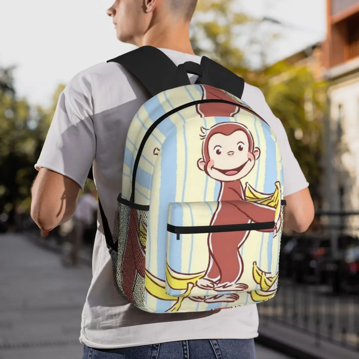 Curious George Monkey Cartoon Animation Backpack Daypack Large Capacity Kids BookBag School Bag Shoulder Bags for Men Women