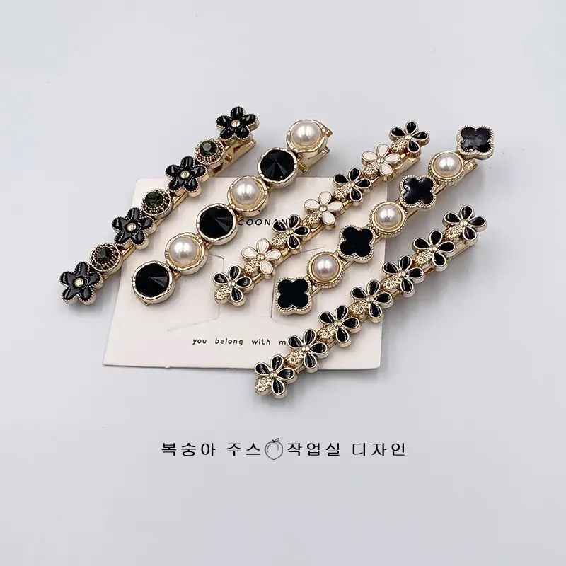 Elegant Heart Flower Crystal Rhinestone Hair Clips Pearl One-Word Clip Headwear Side Bangs Hairpins For Girl Hair Accessories