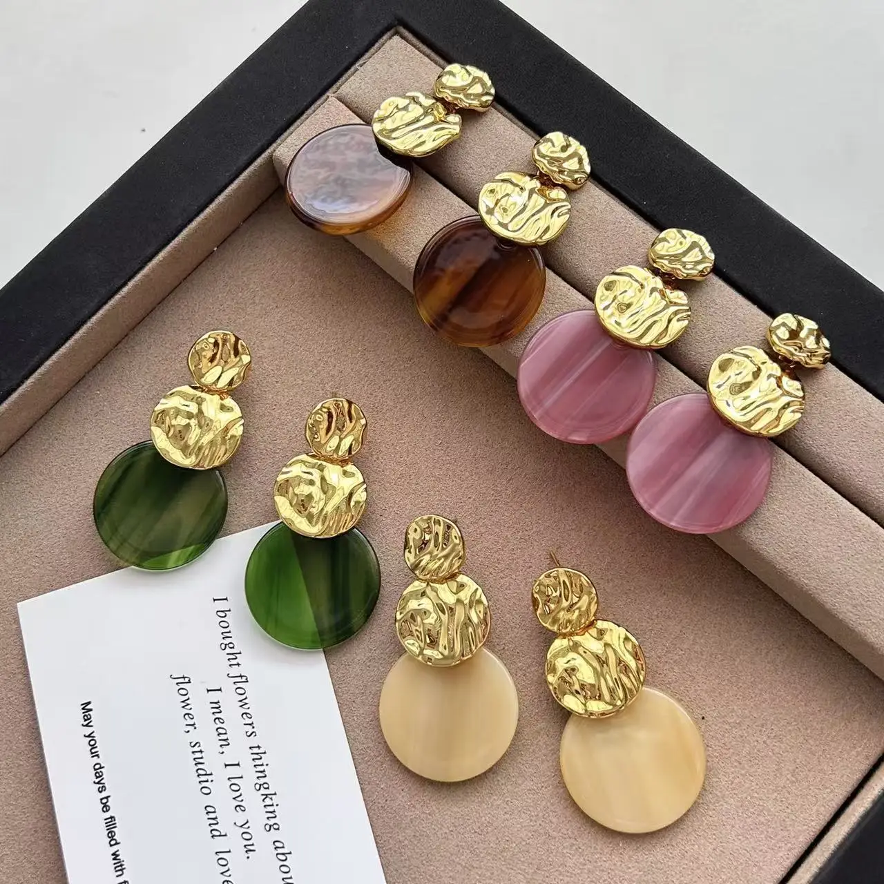 Retro gradual change original piece acetic acid earrings round contrasting color  versatile commuter niche design earrings