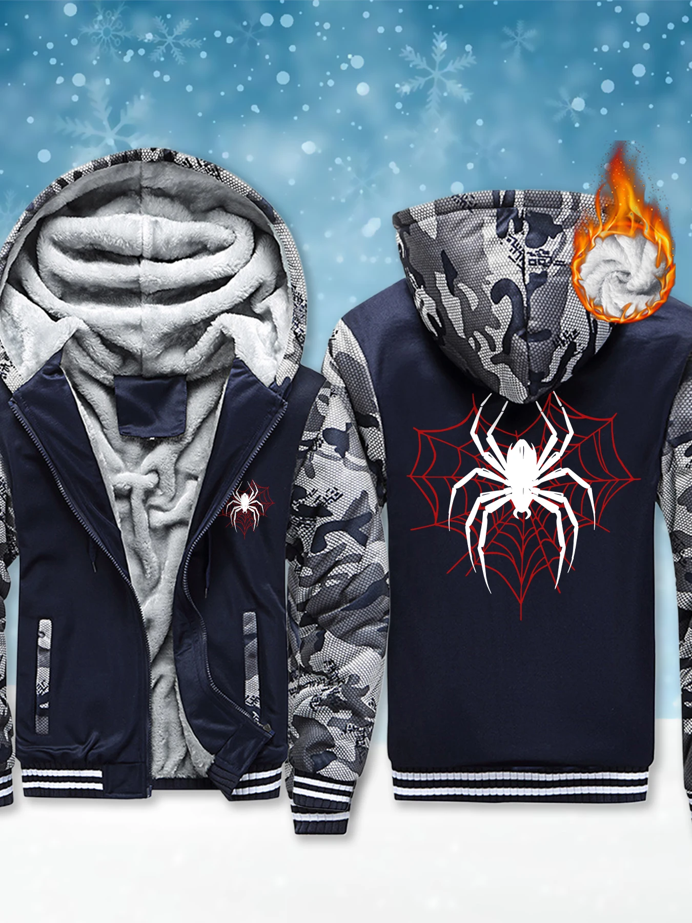 Spiders On The Spider Web Printing Men's Jacket Casual Fashion Sweatshirt Zipper Thick Clothing Winter Soft Warm Hoodies