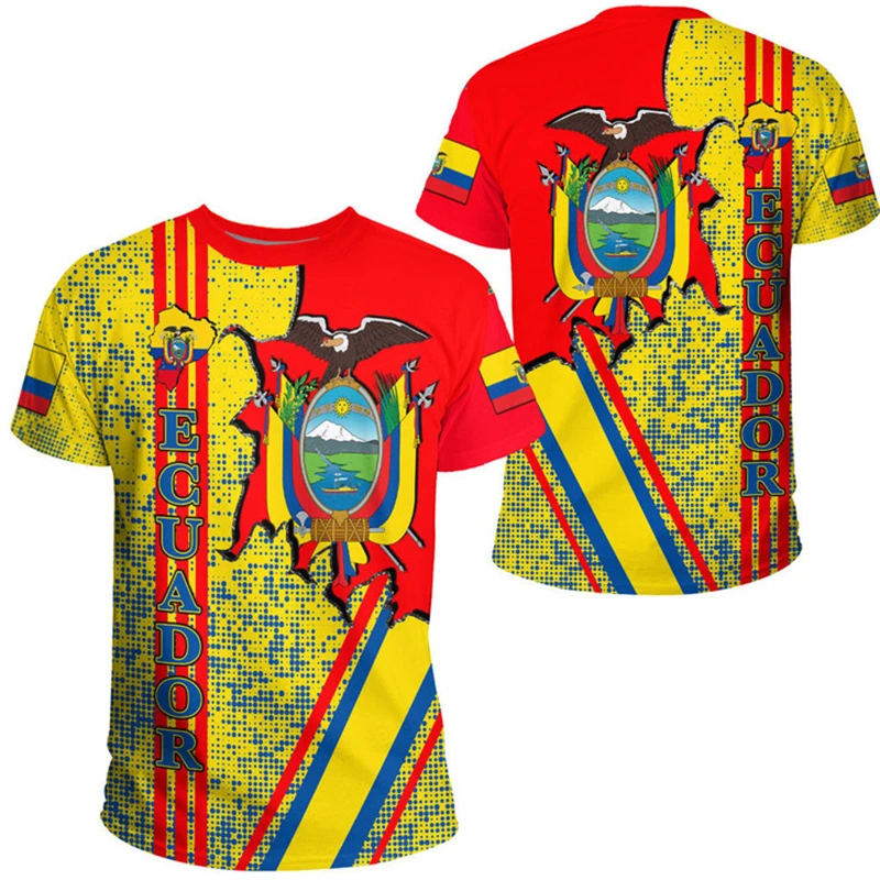 الهيب هوب تي شيرت الرجال النساء علم الإكوادور عادية تي شيرت الإكوادورية الشعار الوطني ثلاثية الأبعاد مطبوعة تنفس قصيرة الأكمام رياضة القمم #4