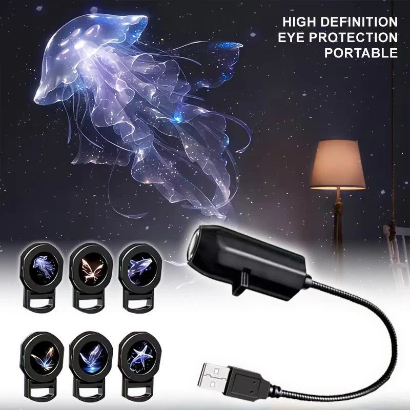 USB Projector Light Romantic Starry Sky Jellyfish Butterfly Projection Lamp LED Night Light for Bedroom Home Decor