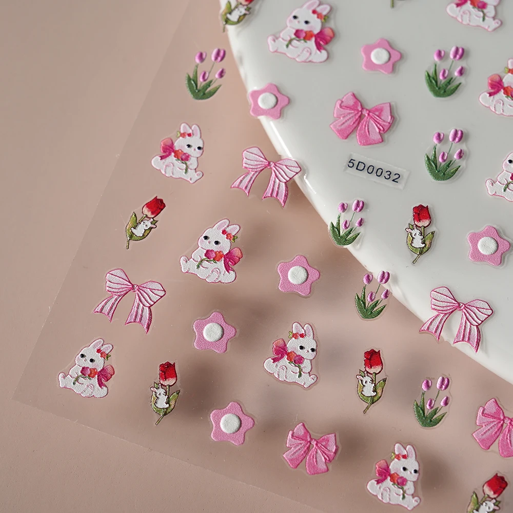 1 stks 5D Tulp Bloemen Reliëf Nail Art Sticker Lente Bloem Kersenbloesem Daisy Boog zelfklevende Slider DIY manicure Decals