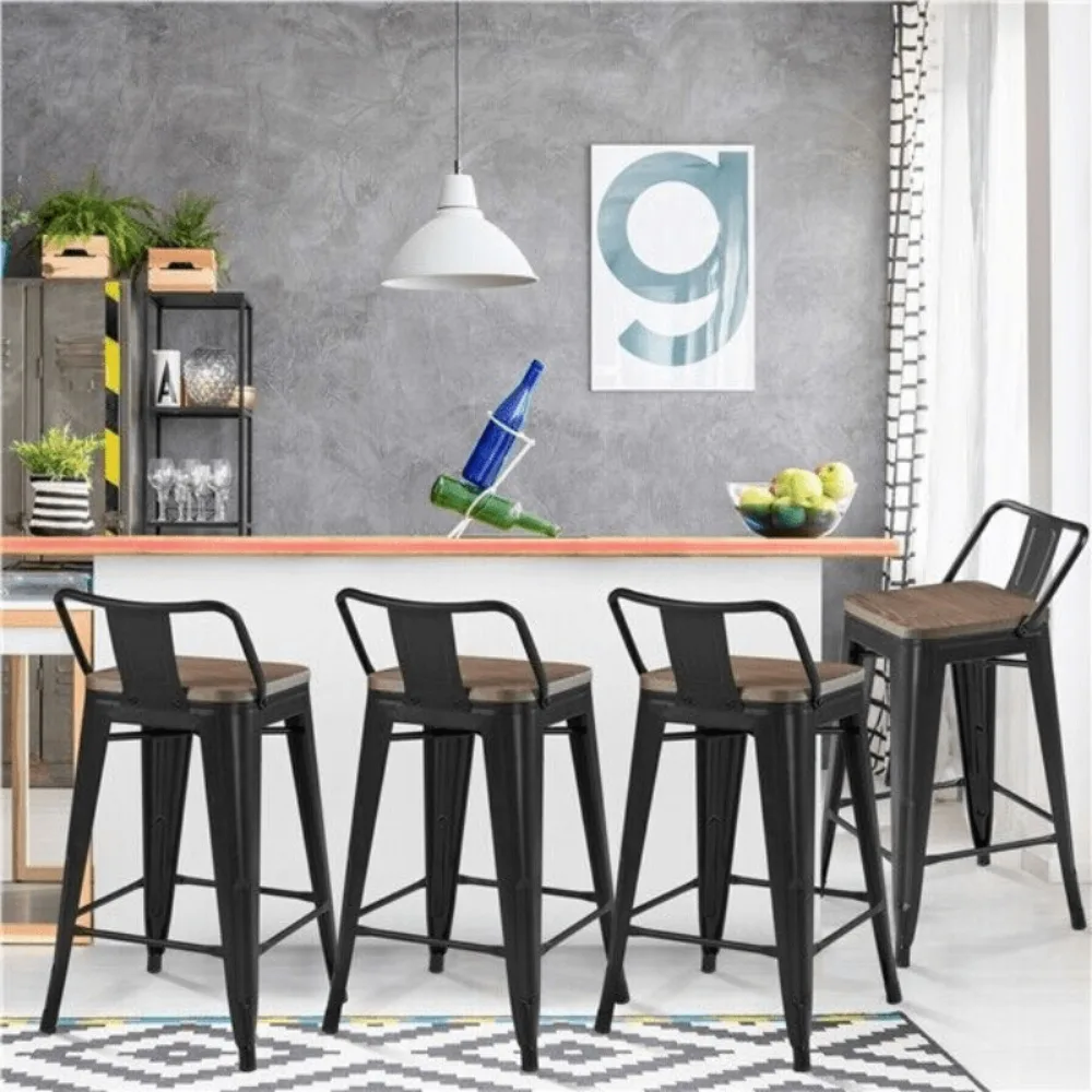 

Metal Bar Stool 4PCS Low Back Counter Stools for Indoor/Outdoor Barstools Black