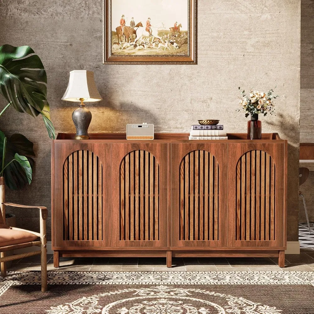 Armadietto portaoggetti per fattoria, credenza da 57 pollici con ante con otturatore e ripiano regolabile, indipendente per sala da pranzo, soggiorno