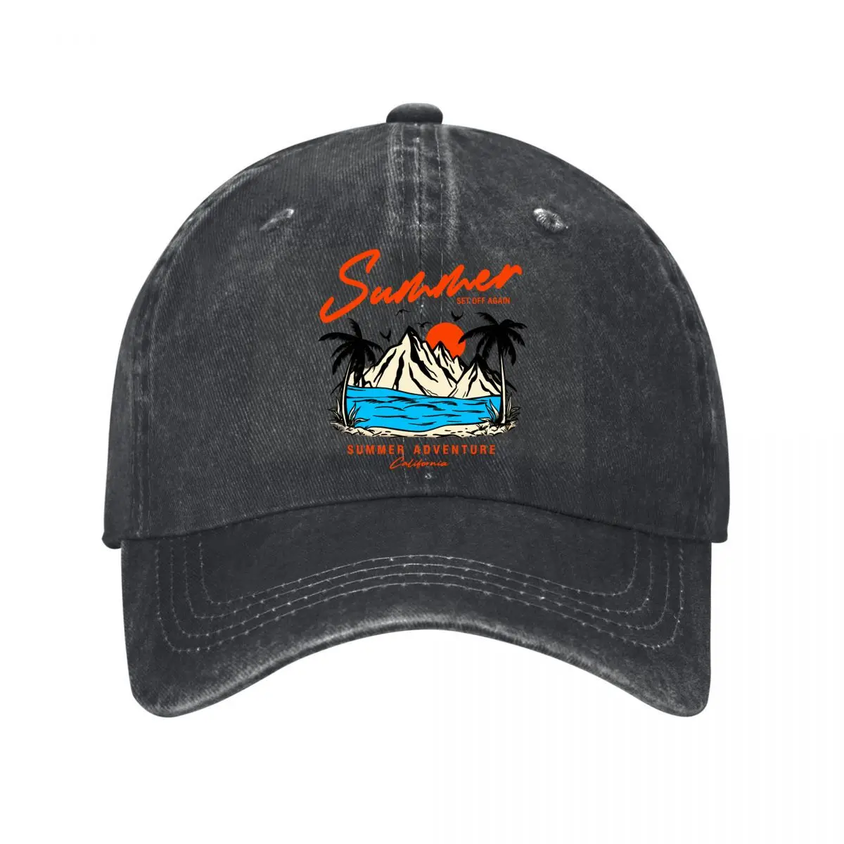 Summer Set Off Again California Mountain Lake Adventure Washed Baseball Cap Outdoor Hat