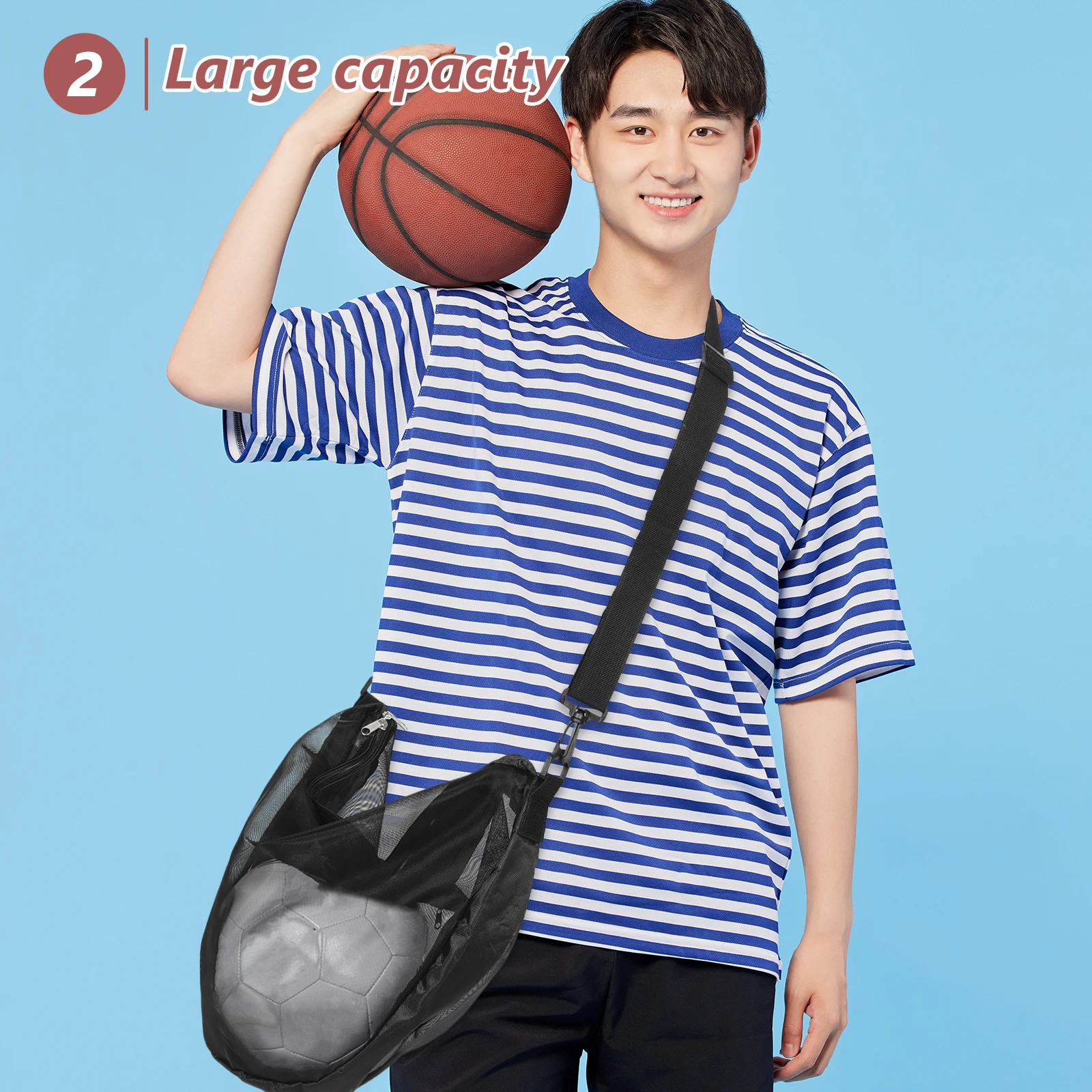 

Basketball Bag Large Capacity Volleyball Rugby Football Soccer Ball Storage Carry Mesh Bag Adjustable Strap Sports Training Gym