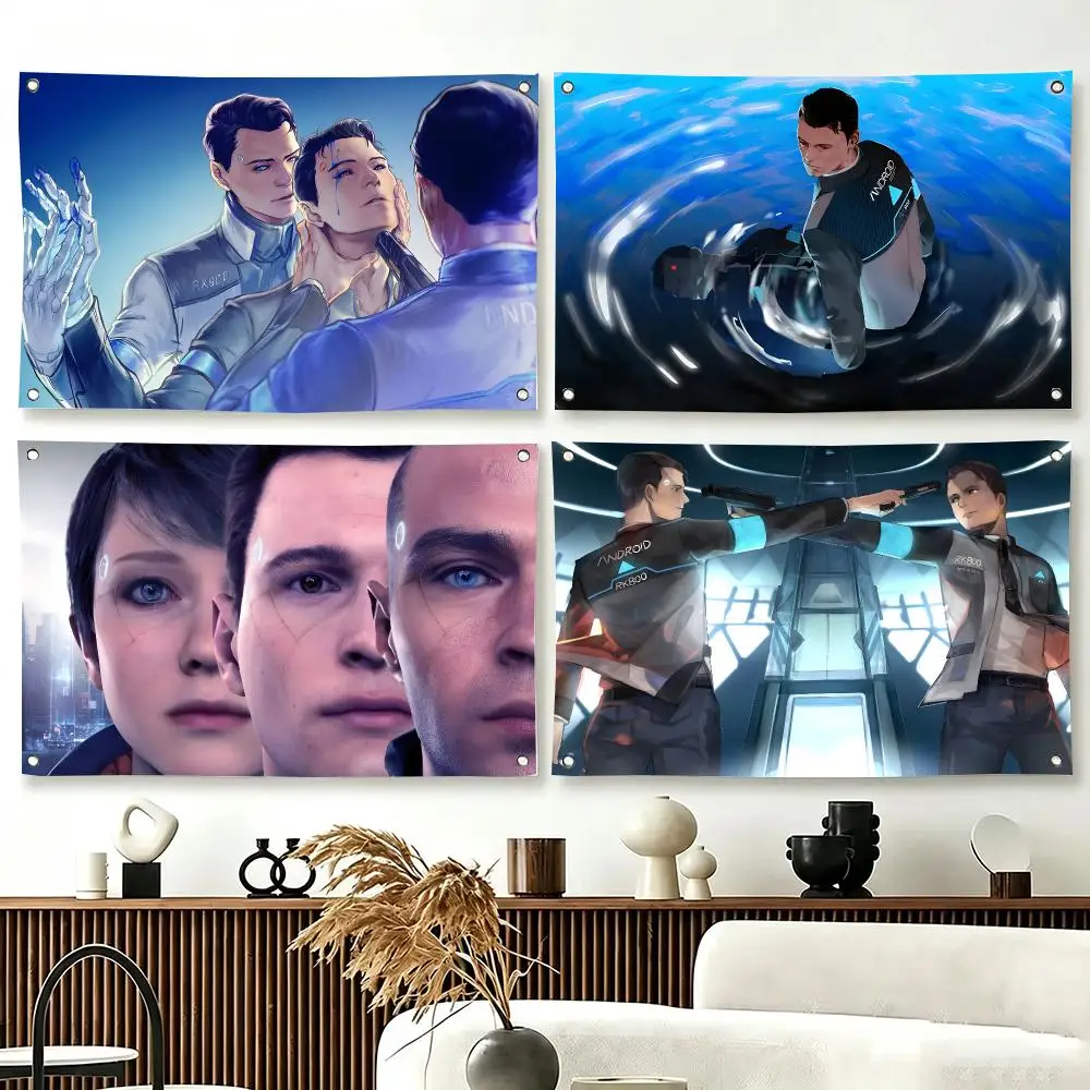 Cyberpunk Anime D-Detroit Become Human Flags  For Living Room Home Dorm Decor Wall Outdoor Camping Party Banner Gifts