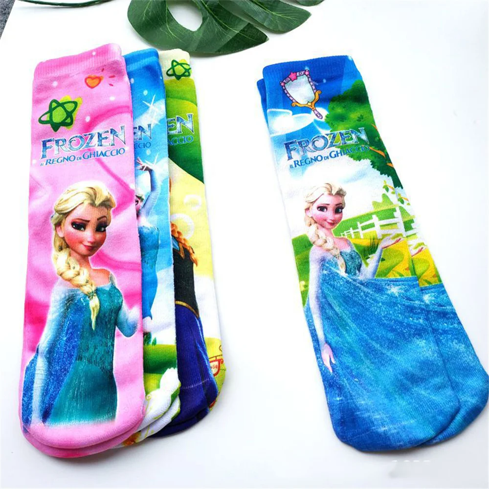 4 pz/Disney Frozen Socks Elsa Anna Anime Figure calzini lunghi per bambini Cartoon Cute Print Funny Boys Girls Cotton Socks Gifts