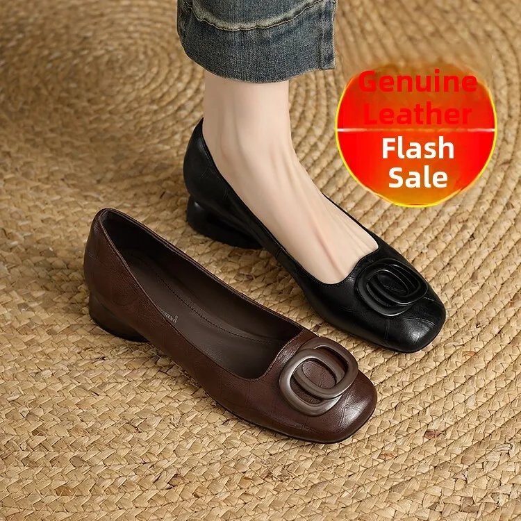 أحذية نسائية جلدية أصلية ذات قاعدة ناعمة ومسطحة، سهلة الارتداء، بأسلوب عملي، مناسبة لأوائل الخريف، أحذية عصرية غير رسمية #5