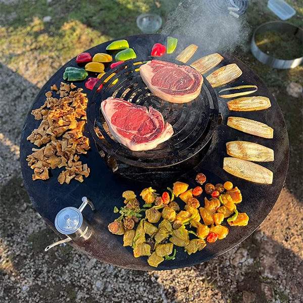 Corten Steel BBQ Grill, Wood Burning Fire Pit Barbecue, Outdoor Kitchen Fireplace Stove for Camping Backyard Party Family Events