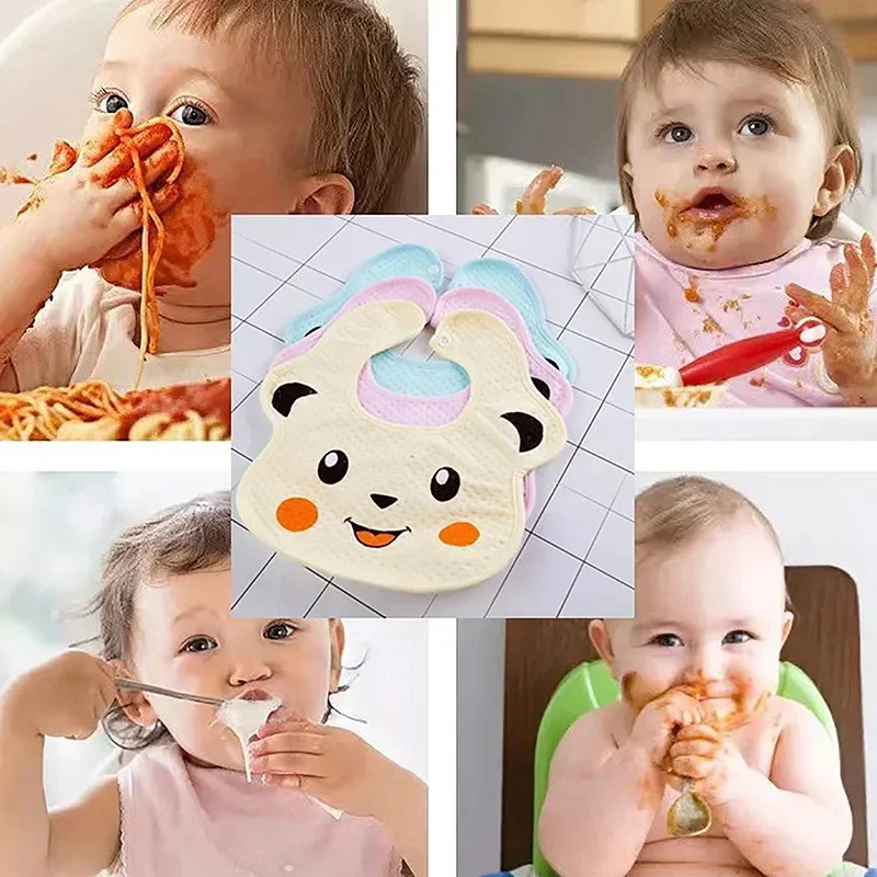 

Bear Bandana Bibs - Soft Cotton Drool Bibs for Babies, Cute Smiling Cartoon Feeding & Burp Cloths