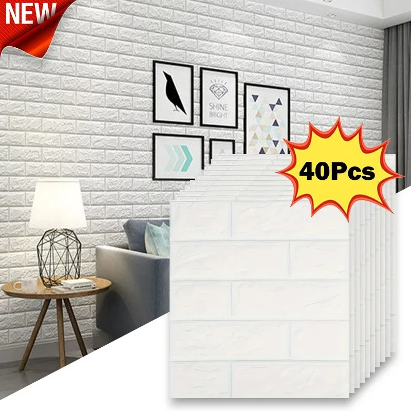 40Pcs 38.5X35cm Imitation Brick Wallpaper Self-adhesive Waterproof Moisture-proof Living Room Bedroom Wall Decoration