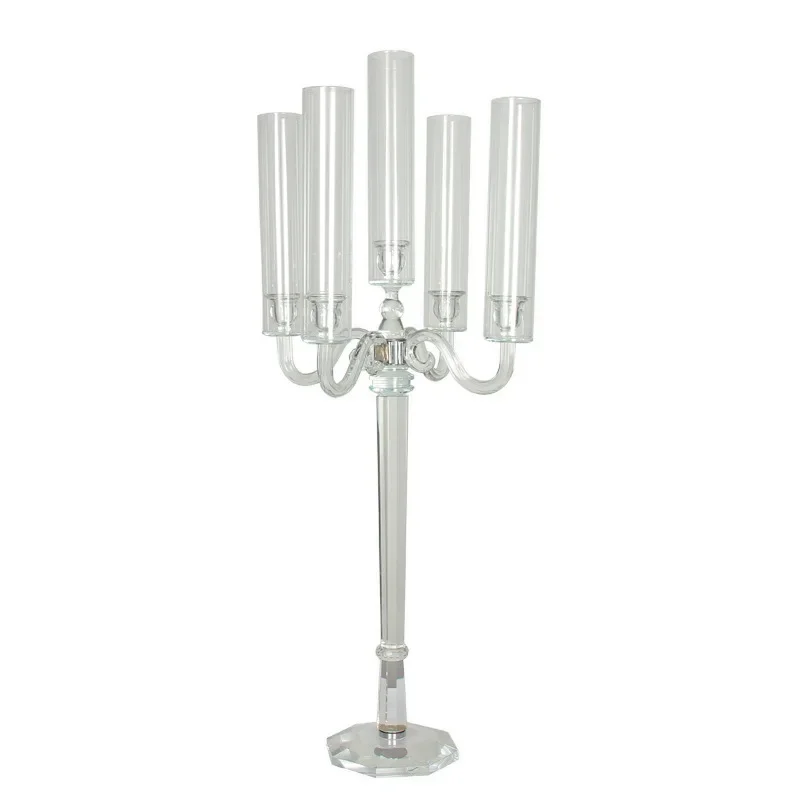 Crystal 5-head candle holder wedding decoration T-table arrangement glass windproof candle dining table candle holder ornament