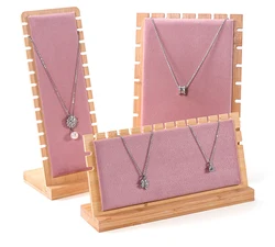 Fashion 2023 Solid Bamboo Jewelry Display Stand Necklace For Women Bracelet Multiple Easel Showcase Holder Board Pink Removable