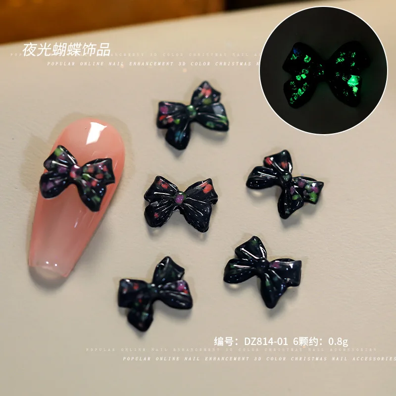 New 10pcs Night Light Bow Nail Resin Jewelry Three Dimensional Versatile Colorful Bow TieDIY Nail Art Decorations  Nail Supplies