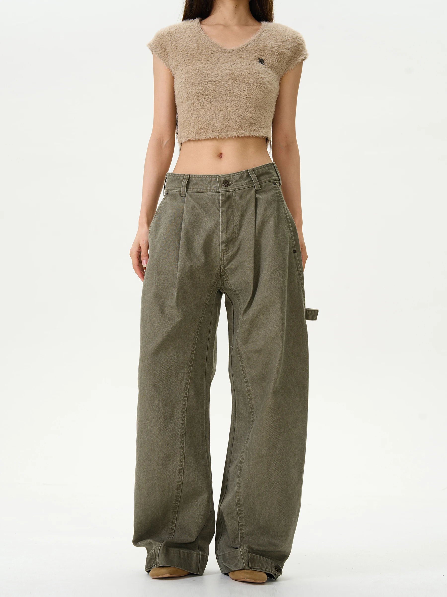 

Loose Straight Leg Men's Work Pants Brown Comfortable Casual Trousers Vintage Style Cotton Couple's Loose Fit Trousers